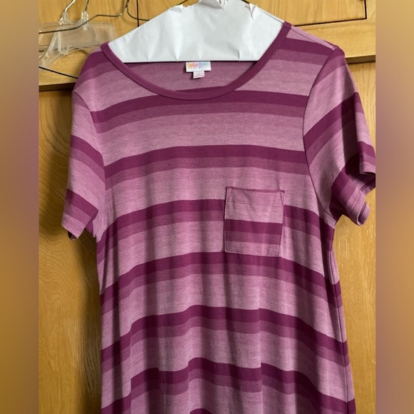 LuLaRoe maxi high low dress horizontal stripes pink poly rayon spandex s… - Picture 3 of 6